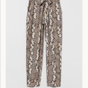 Tie Waist paper bag snake print pants